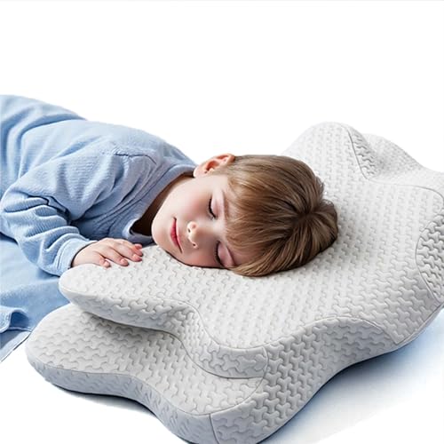 Xamuxplot Memory Foam Kids Pillow, Kids Pillows for Sleeping, Ergonomic Contour Pillow and Pillowcase 22x13 in (White Large)