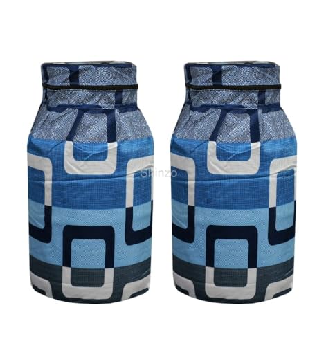 Image of Woah Cotton DustProof and Dustproof LPG Gas Cylinder Cover| Top Design Stain| Dust| DustProof PVC LPG Gas Cylinder Cover, Polyester Gas Tank Cover Fits StandardG (Pack of 2, Blue Flower)