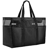 badetasche xxl mit kühlfach 🏝️【Strandtasche 40L】Die einkaufstaschen für Damen misst 50 x 20 x 35 cm /15,68 x 7,87 x 13,77 inch (LxBxH), Gewicht 420 g, ① groß genug für Strandtücher, Hausschuhe, Spielzeug, etc. 1 interne Reißverschlusstasche zur Aufbewahrung von Mobiltelefonen und Taschentüchern. ③ 2 externe Netztaschen für Wasserflaschen und Sonnencreme, 6 externe Canvas-Taschen für Brillen, Hausschuhe, um Ihre verschiedenen Bedürfnisse zu erfüllen.