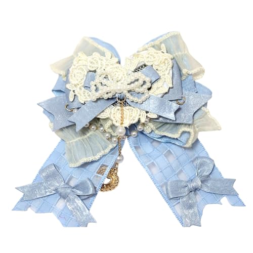 ボズとガルヤ ロリータ風 蝶結び ヘアピン ヘアアクセサリー パール レース 髪飾り 地雷系 姫系 森ガール 花飾りゴスロリ ゴシック 萌え系 おしゃれ エレガント プレゼント デート ギャル系 コスプレ 量産型 デート 原宿系 (ブルー)