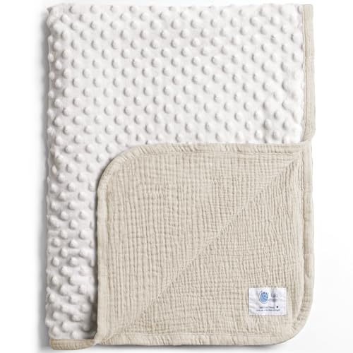 Image of lulumoon Baby Blankets for Newborn Unisex: Thermal Minky Dotted Backing - Muslin Receiving Blanket for Baby Essential & Registry Gift 30"x40"(Ivory)