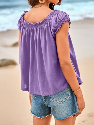 Image of Tankaneo Women Summer Tie Front Tank Tops Cap Sleeve Pleated Babydoll Tops Casual Loose Fit Going Out Flowy Shirt