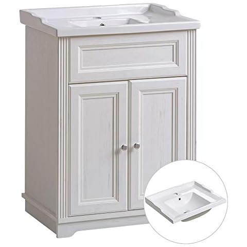 Lomadox Badmöbel Waschtisch-Unterschrank 60cm mit Keramik-Waschbecken Cover