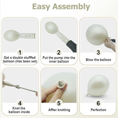 Image of Pearl White Double Stuffed Balloon Arch Kit - Ivory, Cream & Champagne Gold Latex Balloons for Wedding, Bridal Shower, Birthday, Gender Reveal, Boho Party Garland Decor (98 Pcs)