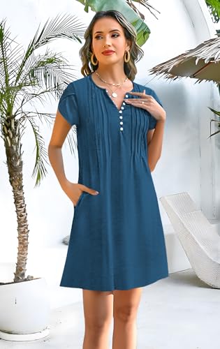 Image of Disamer Womens Casual Dresses Short Sleeve Summer Dresses 2026 Boho Floral Beach Sundresses Spring A-Line Dress with Pockets