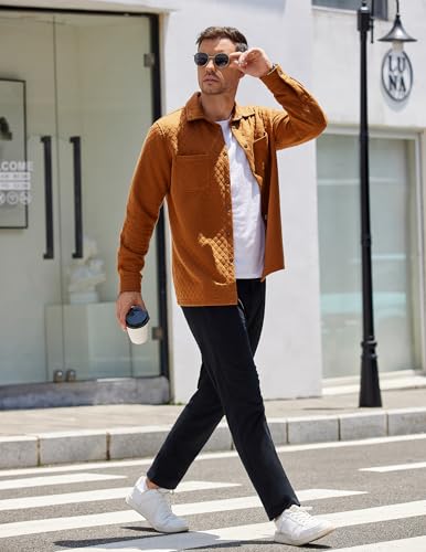 COOFANDY Mens Shacket Long Sleeve Shirt Jacket with Pockets Lightweight Quilted Overshirt4