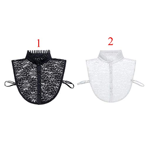 DYNWAVE 2Pack Senhoras Falso Lace Dicky Collar Destacável Blusa Collar Tie Black White