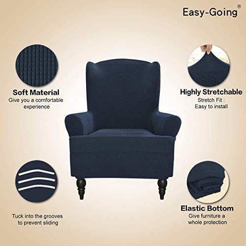 Image of Easy-Going Stretch Wingback Chair Sofa Slipcover Dark Blue