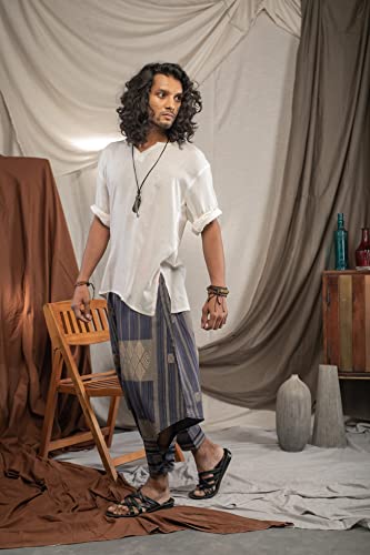 Image of The Veshti Company Cotton Baggy Pants Drop Crotch Harems for Men's Loose Boho Oversized Striped Meditation Yoga Pant with Pocket