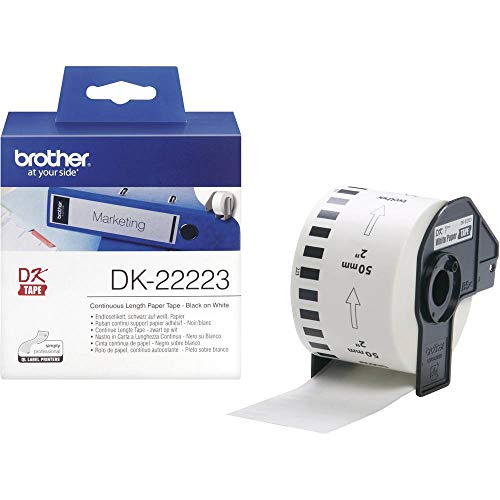 Brother DK-22223 Label Roll, Continuous Length Paper, Black on White, Single Label Roll, 50 mm (W) x 30.48M (L), Brother Genuine Supplies