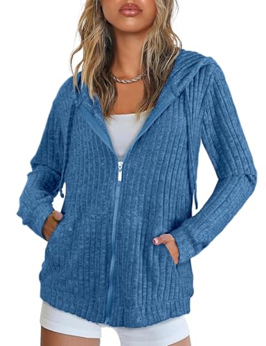 Flikity Hoodies for Women UK, Women's Zip Up Hooded Cardigan with Pockets Long Sleeve Tops Ladies Tunic Tops Jackets for Women UK Spring Autumn Womens Clothes XXL Royal Blue