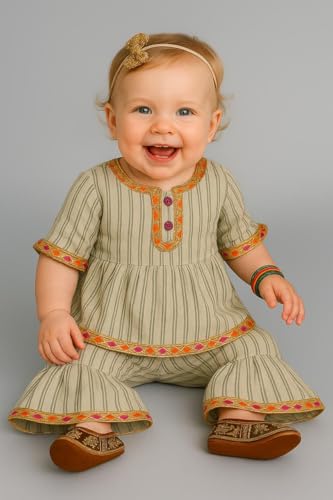 Image of A.T.U.N. (ALL THINGS UBER NICE) Baby Girls Cotton Kurti and Sharara Set | Soft & Breathable Traditional Stylish Clothing Set for Kids