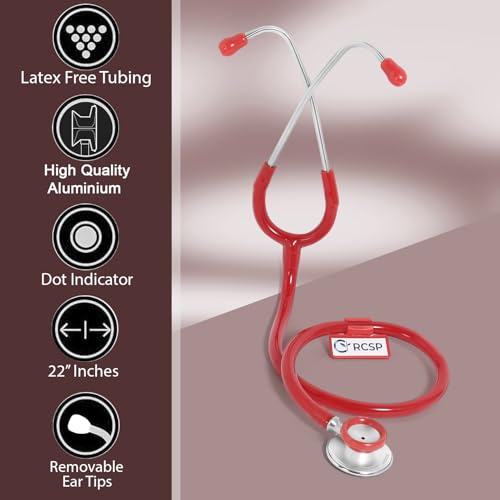 Image of RCSP Stethoscope for Doctors Micro Plus Students Medical Professional Version Red Aluminum Chest Piece