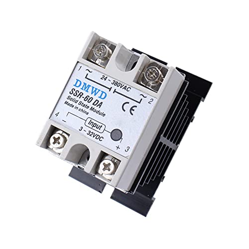 SSR-60DA Solid State Relay DC to AC (Input 3-32V DC Output 24-380V AC) with Heat Sink, 60A
