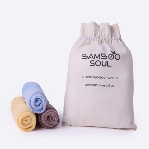 Image of Bamboo Soul Bamboo Face Towel | Ultra Absorbent & Super Soft | 30 x 30 cm - 550 GSM | Pack of 3 (Yellow, Dark Beige, Sky Blue)