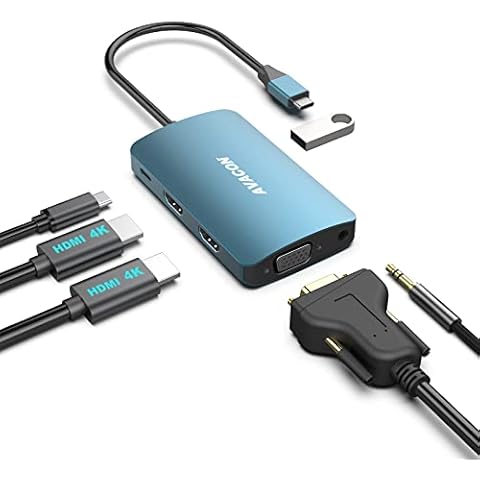 AVACON USB C HUB, 6-in-1 USB Type-C 4K HDMI VGA Hub with HDMI VGA, USB 3.0, 3.5mm Audio and 60W PD, Compatible with MacBook Pro 2021/2020/2019, Surface Book 2, Dell XPS 13/15, Pixelbook and More Cover