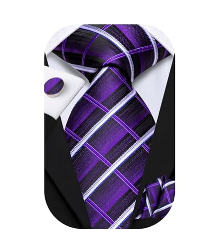 Image of Dubulle Silk Ties Set for Men Formal Paisley Striped Necktie Pocket Square Cufflinks 3PCS Sets Wedding Business Party