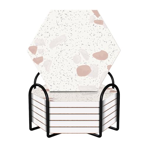 Image of The Better Home Coaster Set of 6 Diatomite Table Decor Accessories | Cups Mugs Glasses | Home Office Coaster Holder Hexagonal Design | Absorbent Pack