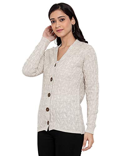 Image of Kalt Women Full Sleeves Cable Button Acrylic V-Neck Sweater