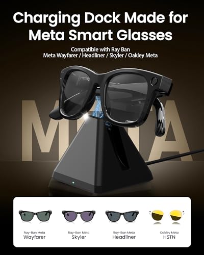 Image of Charging Station Compatible with Ray-Ban(Gen 1 & Gen 2)& Oakley Meta Smart Glasses - Safe & Stable Charger with Handshake Protocol, Accessories for Wayfarer, Headliner, Skyler Blayzer Scriber HSTN