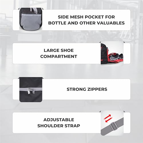 Image of NIVIA Sportspace 2.0 Polyester Gym Bag, Unisex Gym Bags, Adjustable Shoulder Bag for Men, Duffle Gym Bags for Men, Sports Kit, Duffle Bags Travel,Capacity-18 litres