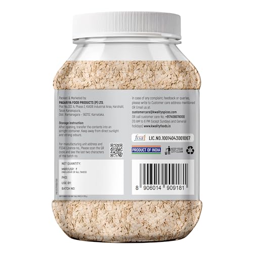 Image of Kwality Rolled Oats Jar 1kg | Wholegrain Oatmeal for Healthy Breakfast | High Fiber & Protein | Gluten-Free | No Added Sugar | Weight Management Friendly | Quick Cooking in 5-8 Minutes