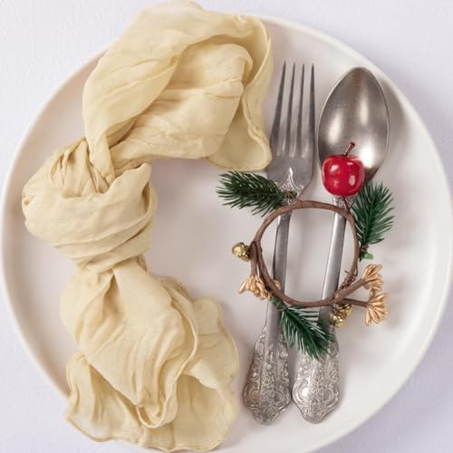 Image of Cloth Napkins Set of 24 21 inchx21 inch Reusable Cheesecloth Napkins Bulk Champagne | Boho Rustic Dinner Napkins Washable Gauze Table Napkins Cloth Hemmed Edges for Wedding Bridal Shower Family Gathering Decor