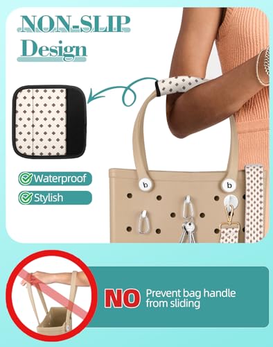 Image of Bag Strap Charms Crossbody for Bogg Bag Accessories - Shoulder Strap Neoprene Luggage Handle Wrap for Suitcase & 2 Key Holders Coffee Geometry Pattern