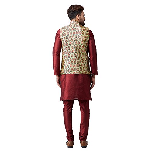 Image of SOJANYA (Since 1958, Men's Silk Blend Grey Kurta Pyjama & Silk Blend Jacket Combo