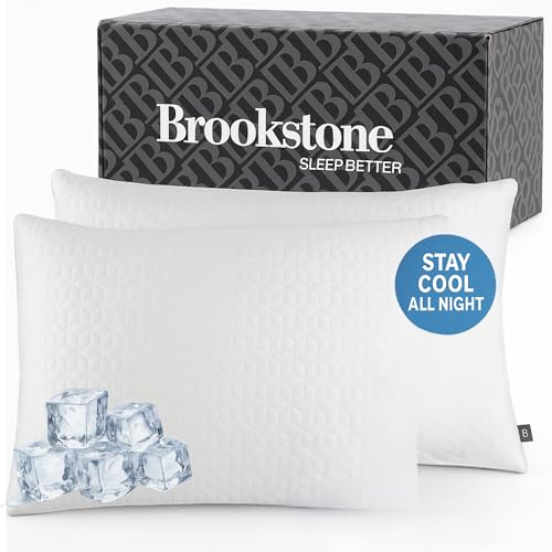 Brookstone Cool Sense Down Alternative Pillow 2 Pack - Cold Cooling Pillows for Hot Sleepers - CoolSense Pillows for Sleeping - Stay Cool and Comfortable All Night - White, Standard/Queen Size