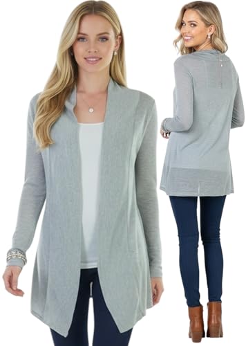 Image of ToBeInStyle Womens Open Front Long Sleeve Lightweight Asymmetrical Draped Cardigan with Side Pockets