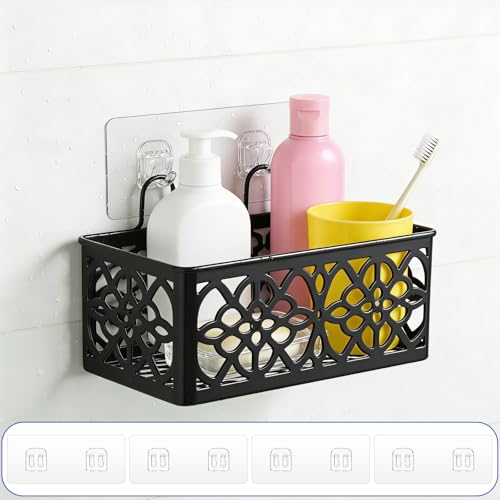 Larrel 4 Stück Duschregal Klebehaken, Ohne Bohren Stark Klebende Aufkleber Haken Klarer Acryl Selbstklebender Handtuchhaken Wasserdicht Duschhaken Wandhaken für Küche, Wohnzimmer, Duschregal, Korb