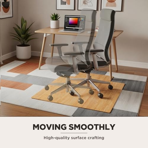 Image of Leinuosen 36 inch x 48 inch Office Bamboo Chairmat for Carpet Floor Mat Highly Premium Quality Anti-Slip Office & Home Floor Protector Low Pile Carpet Chair Mat, 5mm Thick(with Lip, Wood)