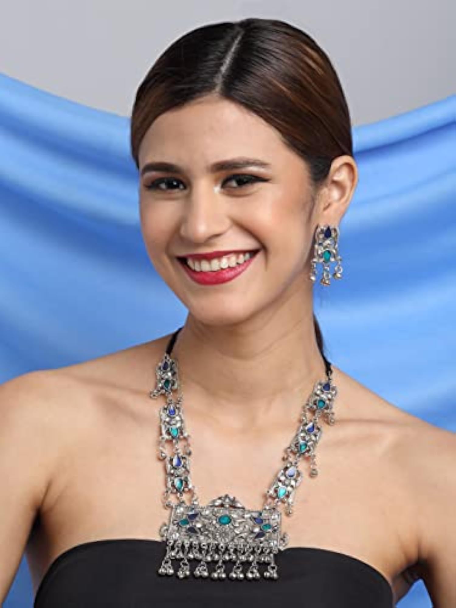 Oxidised Silver Afghani Tribal Necklace Jewellery Set with Earrings