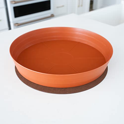 Garden Hour 18 Inch Large Plant Saucers for Potted Plants & Felt Mat for Floor Protection - Plastic Plant Trays for Indoors No Holes - Extra-Deep Drip Trays for Potted Plants - Terracotta.