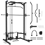 FAGUS Smith Machine Power Rack with LAT-Pull Down System, Landmine, Smith Bar, T-Bar Row Handle, Tricep Rope, Ankle Strap, Plate Storage, Band Pegs and More Training Attachment for Home Gym, Black