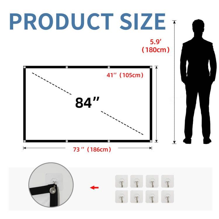 Image of 84 inch Projector Screen,4K 16:9 HD Rear Front Projector Screen Anti-Crease Foldable Projection Screen Double-Sided Portable Outdoor Indoor Projector Screen for Movie Home Theater Yard Travel (84)