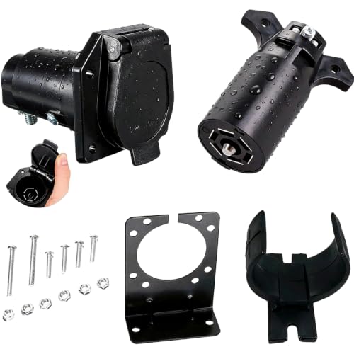 NEW SUN® 7-Way Trailer Plug & Socket Kit w/Mount Bracket Tru...