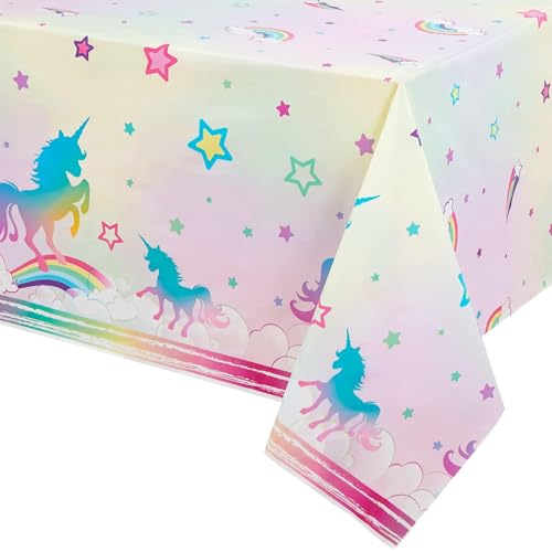 WERNNSAI Unicorn Table Covers - 2 Pack Rainbow Unicorn Party Decorations Printed Tablecloth for Girls Birthday Baby Shower Unicorn Themed Party Supplies 137 x 274 cm