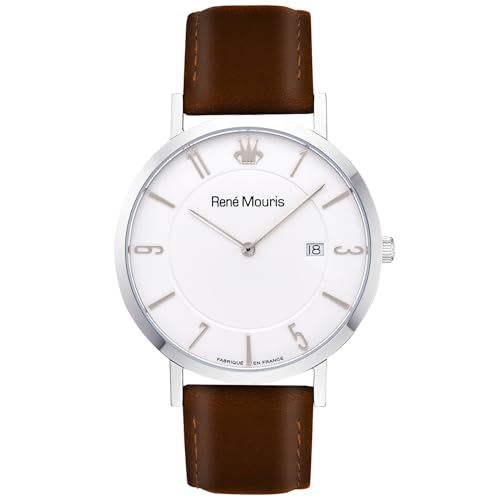 René Mouris L'Emporter Quartz Watches for Men - 41MM 316L Stainless Steel Classic Watch - Sapphire Coated Mineral Crystal - 50M Waterproof Wrist Watches with Italian Leather Strap.
