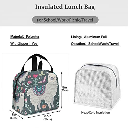 Zoczos Cute Llama Men Lunch Bag Lovely Alpaca Floral Cartoon Mammal Animal Lunch Bag For Picnic Boating Beach Fishing Work #TOP3