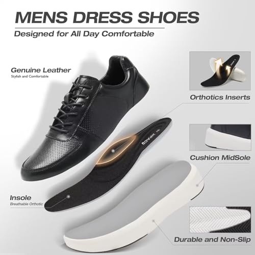 XPACS Men's Orthopedic Leather Dress Walking Shoes: Comfortable Arch Support Plantar Fasciitis Flat Feet Sneakers, Casual Business Work Adjustable Fit Heel Foot Pain Relief Orthotic Oxfords 6