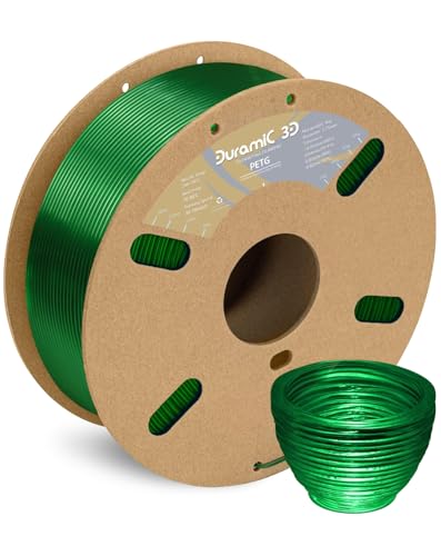 DURAMIC 3D PETG Filament 1.75mm Translucent Green, 3D Printing Filament 1kg Spool(2.2lbs), Translucent Green Filament 1.75mm Dimensional Accuracy +/- 0.05 mm Non-Tangling Non-Clogging Non-Stringing