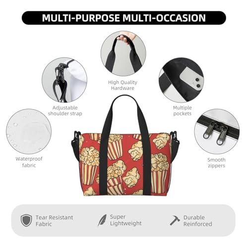 Travel Duffel Bag for Men Gym Bag, Popcorn Print Luggage Bag with Shoulder Strap, Large Gym Tote Bag for Women, Weekender Overnight Bag, Foldable Carry on Bag for Airplane4