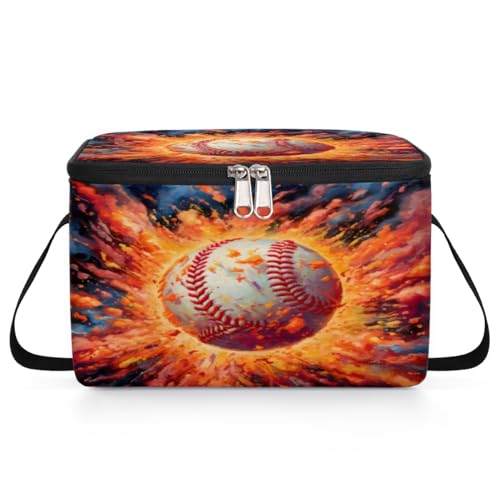 GzLeyigou Fire Baseball Lunch Bags for Women Men 9 Cans, Hot & Cold Food Delivery Bag Insulated Grocery Bag Insulated Lunch Box Cooler Bag for Office Work Picnic Beach