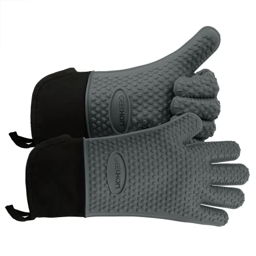GEEKHOM BBQ Gloves, Grilling Gloves Heat Resistant Oven Gloves, Kitchen Silicone Oven Mitts