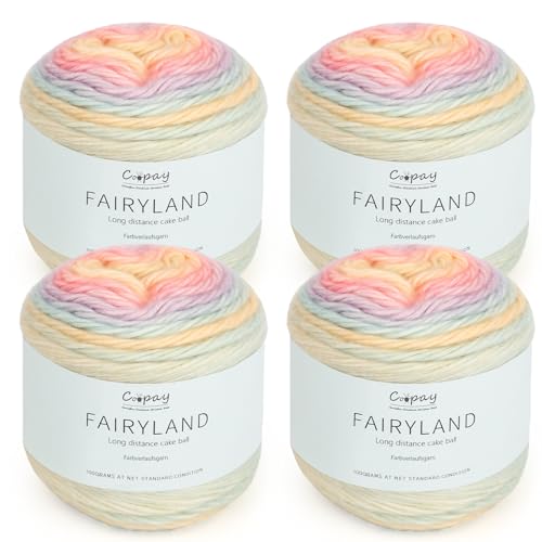 Coopay Farbverlaufsgarn, 400g (4x100g) Wolle zum Häkeln, Mehrfarbiges Gradient Häkelgarn, Schön Farbverlaufswolle Super Weich Häkelgarn, Wolle zum Stricken Elegante Pullover Hüte, Schal - Macarons
