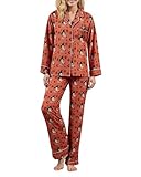 Kfsghdnz 2-teiliges Halloween-Pyjama-Set für Damen, langärmelig, Reverskragen, Hemd und Hose, Kürbis-Geist-Hunde-Druck, lockere Passform, Nachtwäsche, Orange A, L