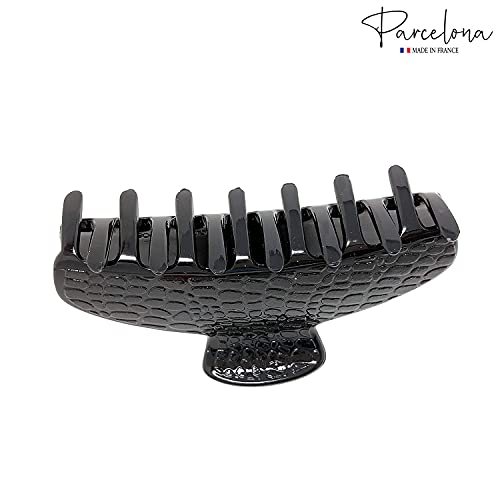 Parcelona France Croco Black Medium 3 1/2 inch Covered Spring Celluloid Acetate No Slip Grip Jaw Hair Claw Clip for Women and Girls, Made in France miniatura 3