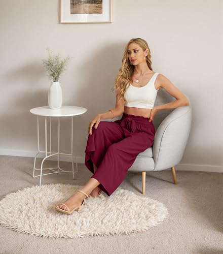 Image of IWOLLENCE Women Flowy Loose Wide Leg Pant Summer Beach Casual Trousers high Waist Adjustable Knot Business Work Casual Pants